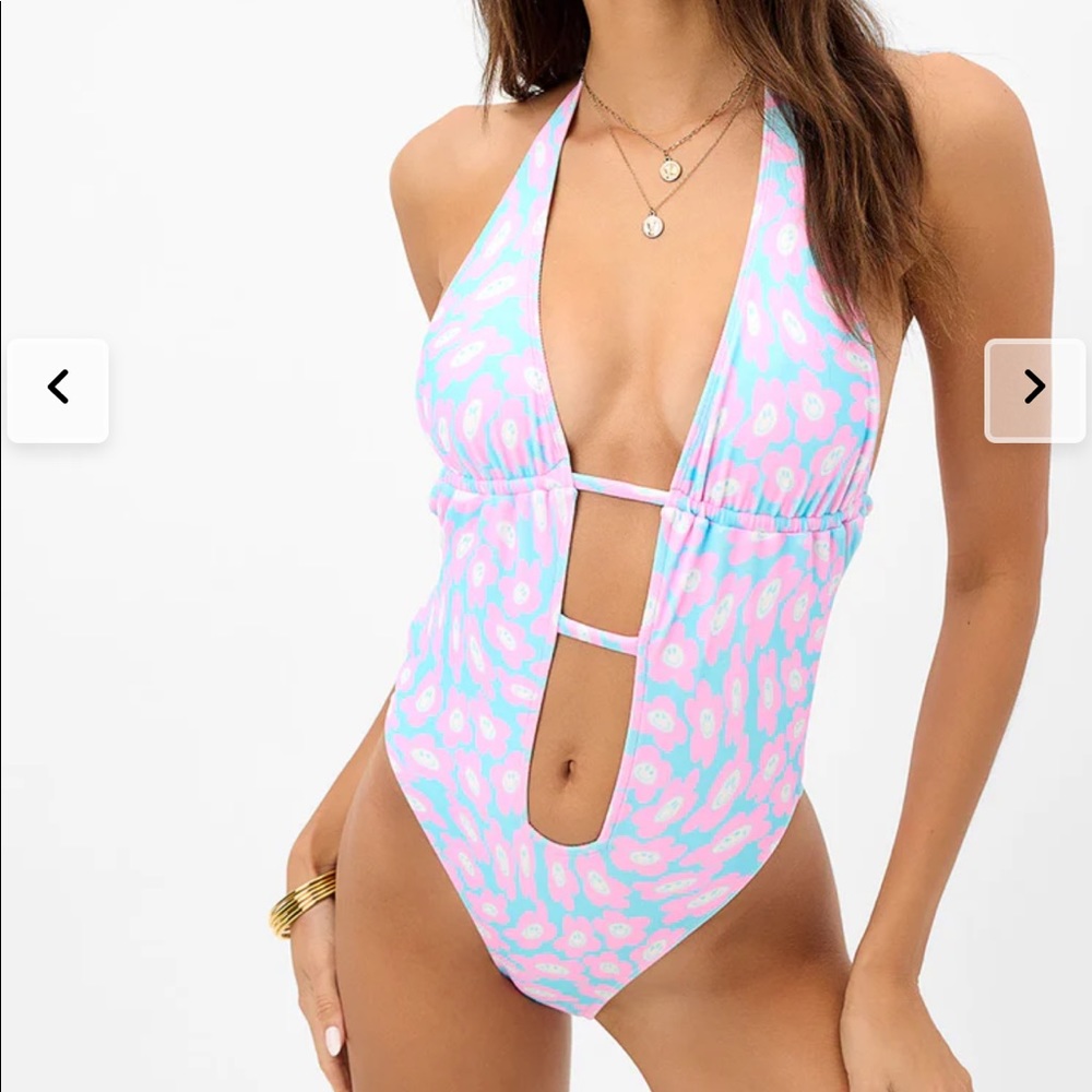 Frankie’s Bikinis Paris Terry Halter One Piece Swimsuit size medium